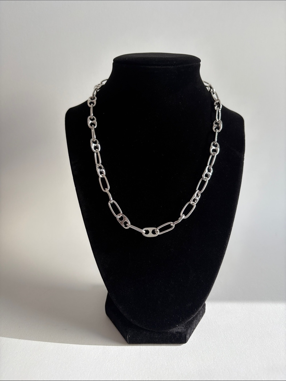 Silver Link Chain Necklace Polished Women Jewelry - Picture 1 of 4